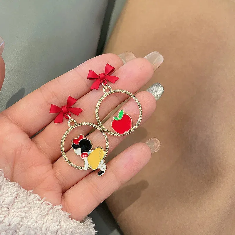 Red Color Hang Earrings for Women Summer Korean Flower Heart Leaf Metal Ear Wedding Party Jewelry Valentine's Day Girl Gift