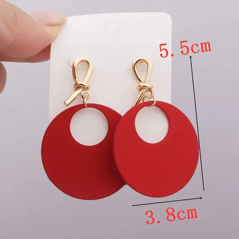 Red Color Hang Earrings for Women Summer Korean Flower Heart Leaf Metal Ear Wedding Party Jewelry Valentine's Day Girl Gift