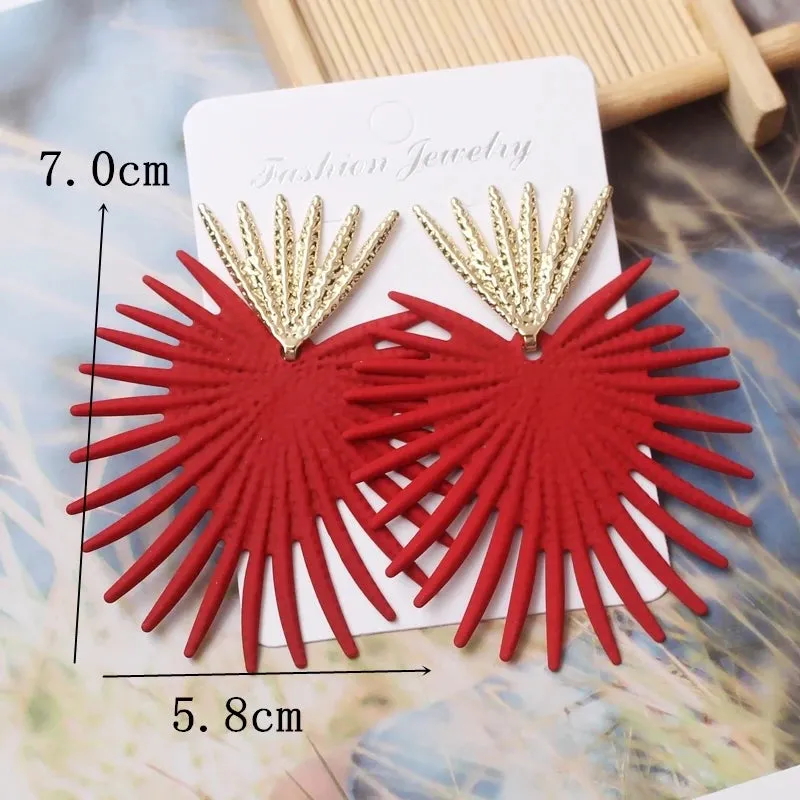 Red Color Hang Earrings for Women Summer Korean Flower Heart Leaf Metal Ear Wedding Party Jewelry Valentine's Day Girl Gift