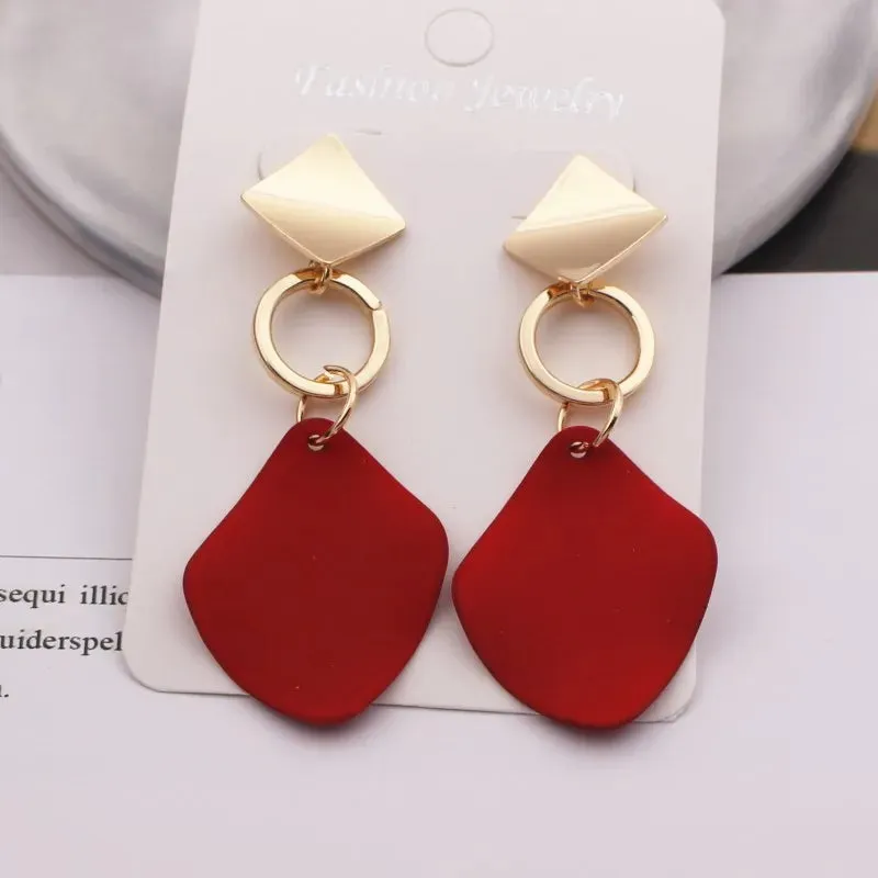 Red Color Hang Earrings for Women Summer Korean Flower Heart Leaf Metal Ear Wedding Party Jewelry Valentine's Day Girl Gift