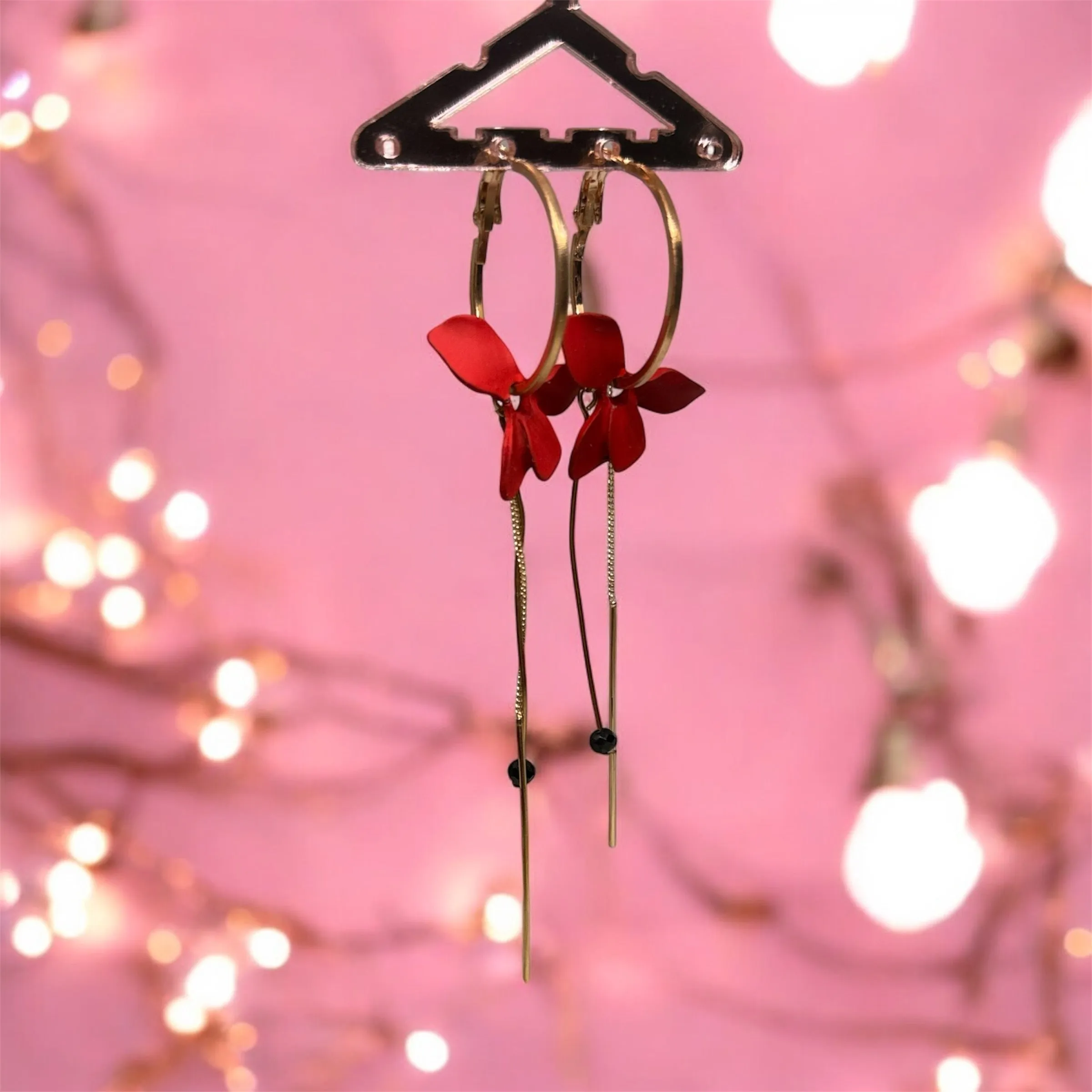 Red - hoop flower earrings | dangle petals floral earrings | bridal party wedding earring