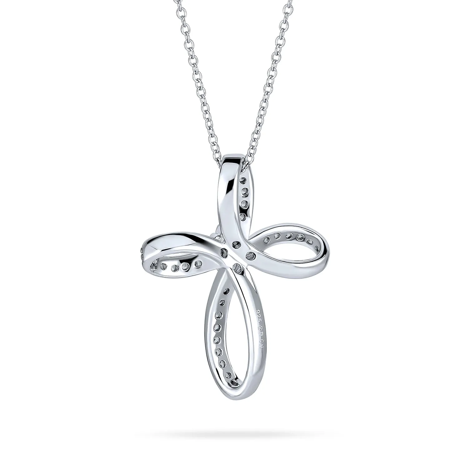 Ribbon Twist Infinity Cross Pendant Necklace CZ Sterling Silver for Teens