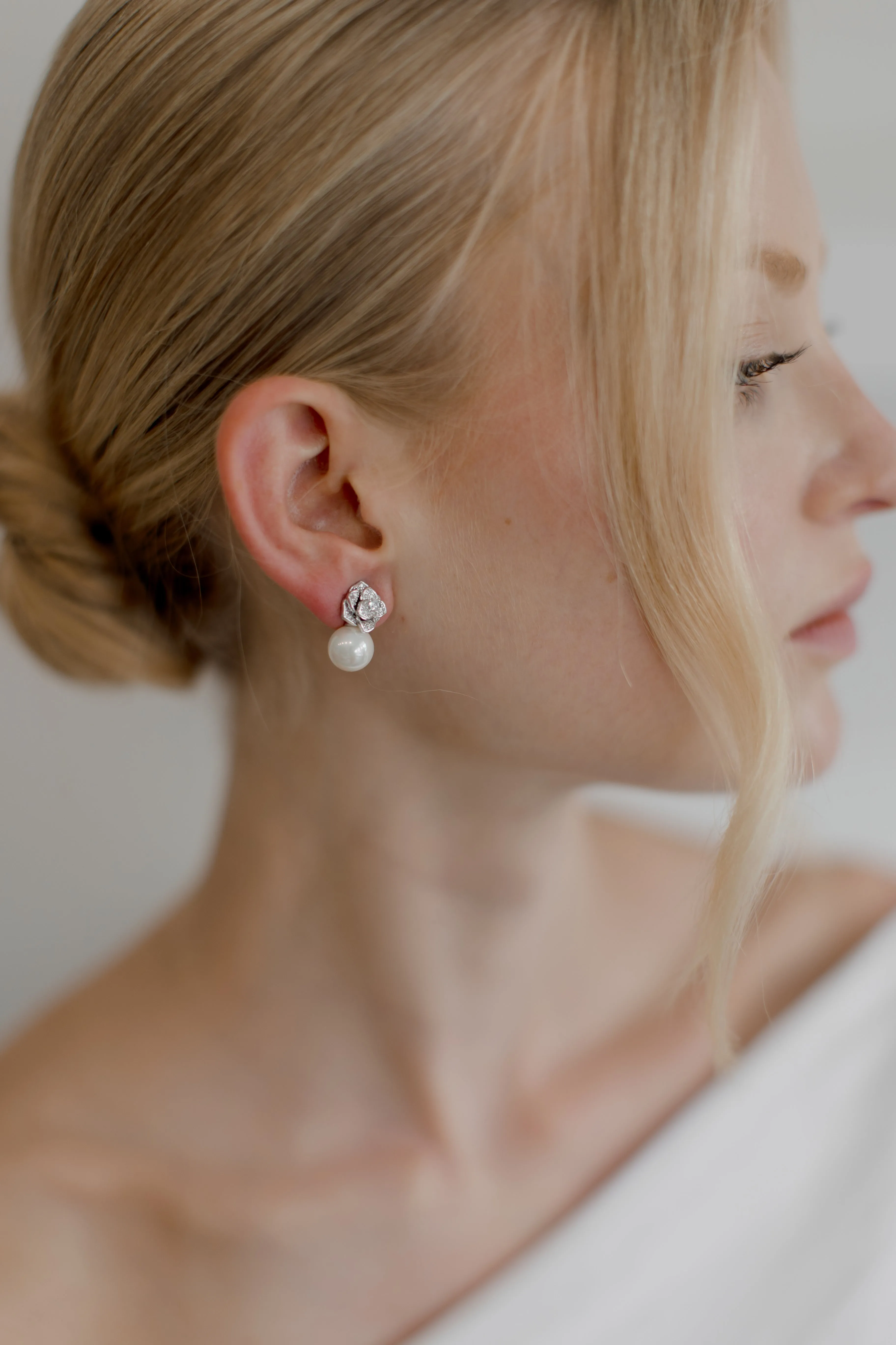 Rosa - Pearl and Crystal Bridal Stud Earrings