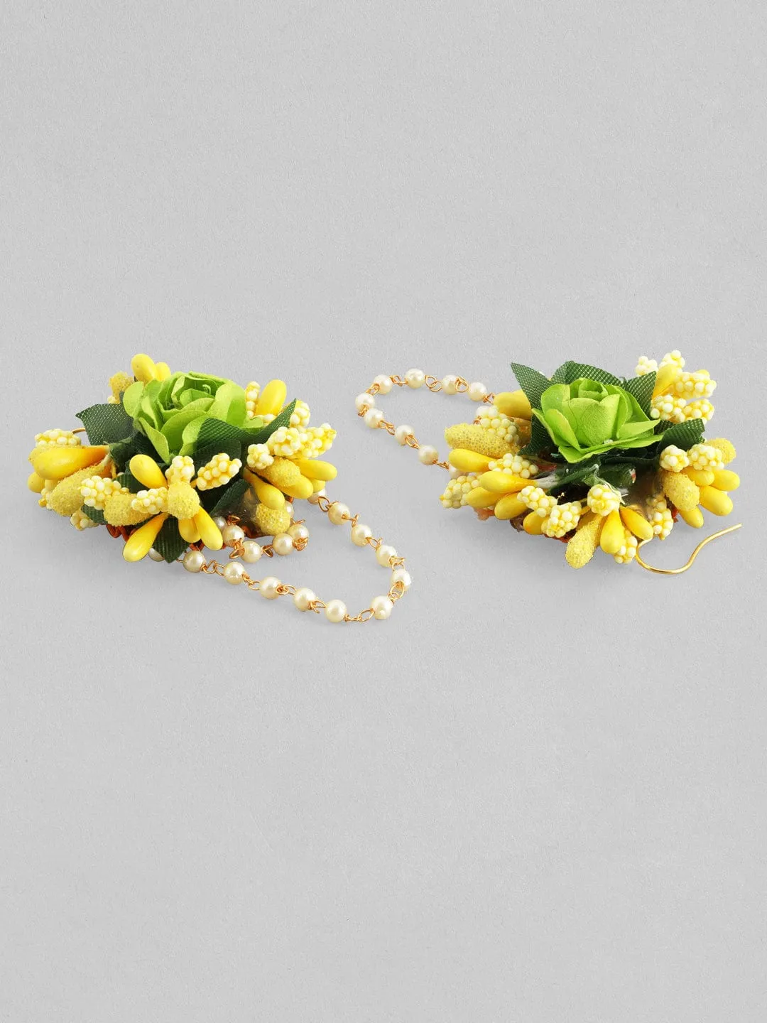 Rubans Yellow & Green Floral Haldi Wedding Necklace Jewellery Set