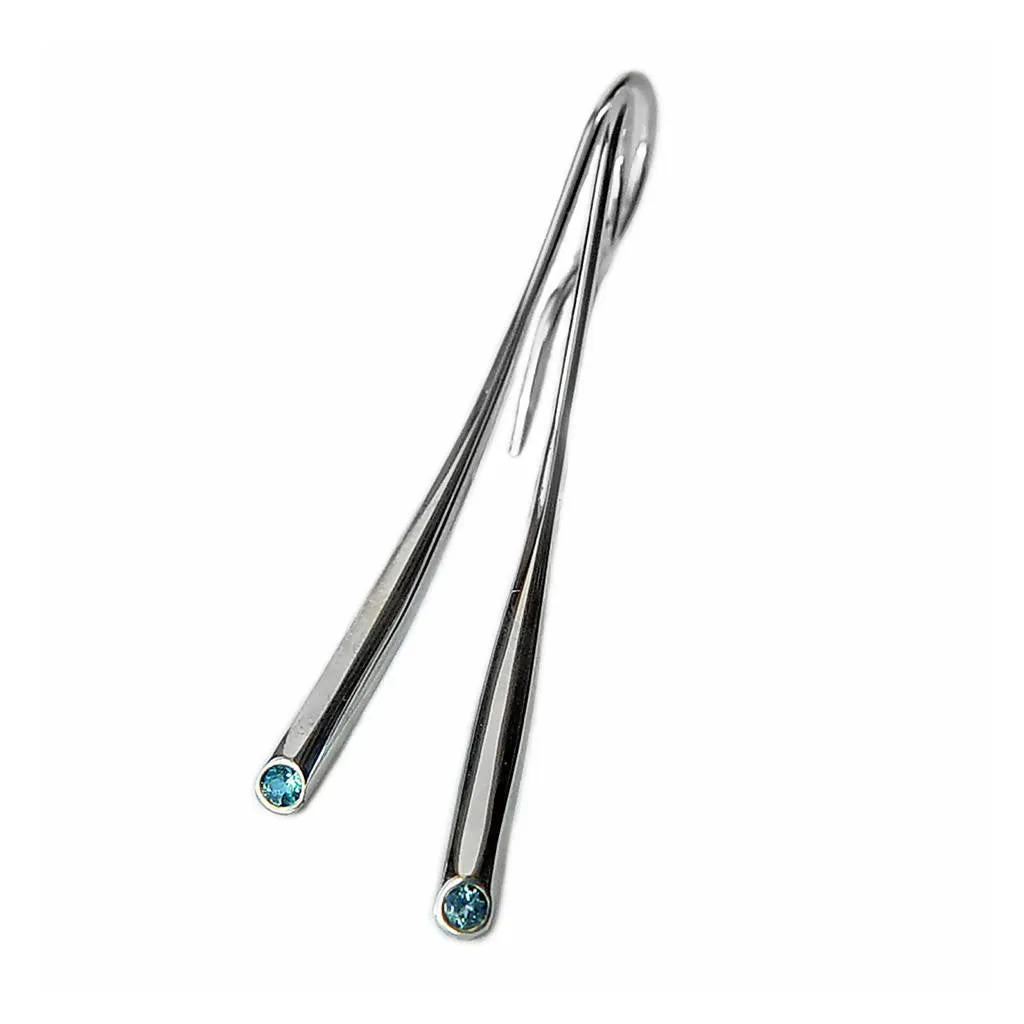 Short Silver Wiggly Drops with Blue Topaz