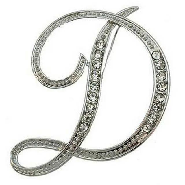 Silver A-N Letter Crystal metal Brooch