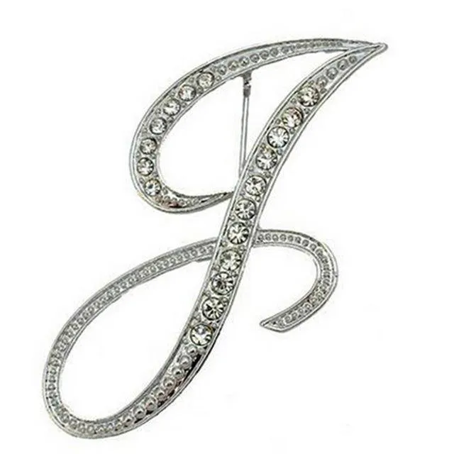 Silver A-N Letter Crystal metal Brooch