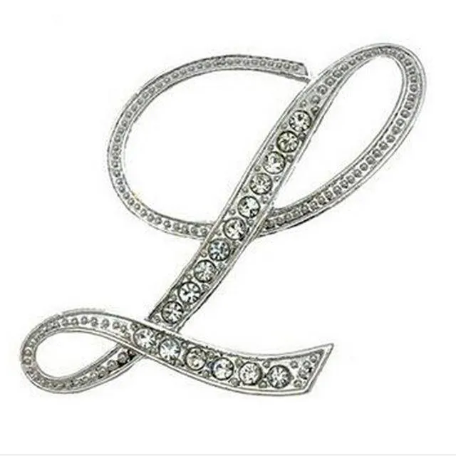 Silver A-N Letter Crystal metal Brooch