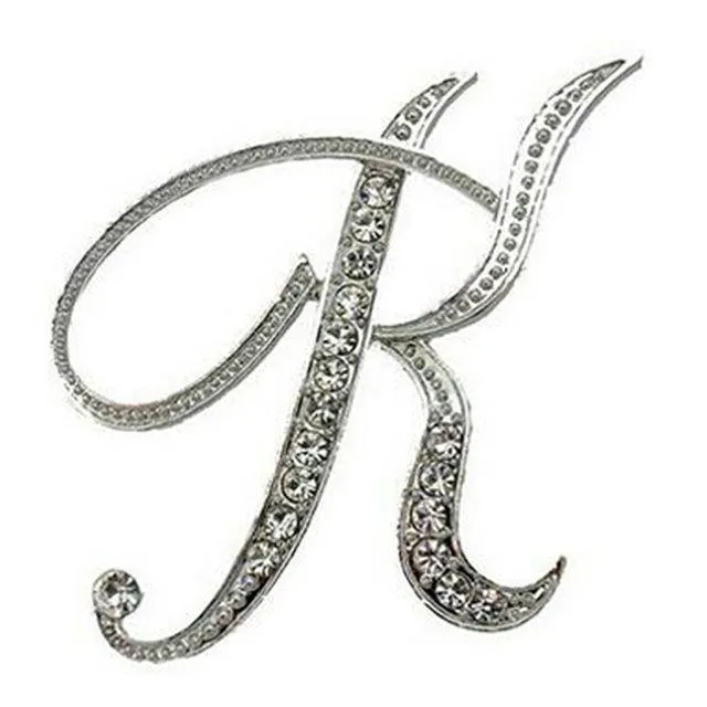 Silver A-N Letter Crystal metal Brooch