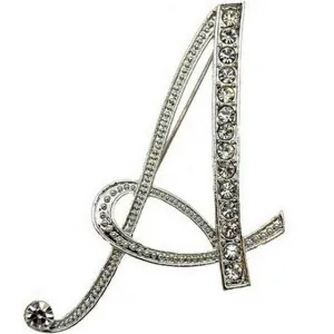 Silver A-N Letter Crystal metal Brooch