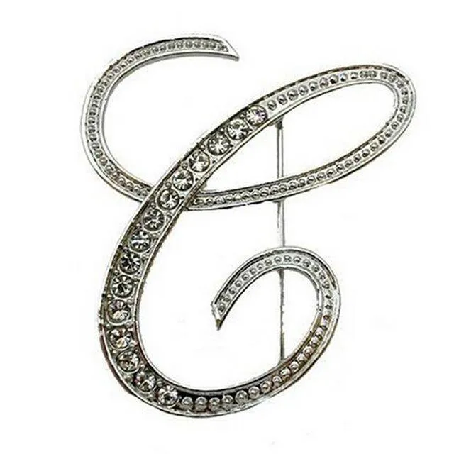 Silver A-N Letter Crystal metal Brooch