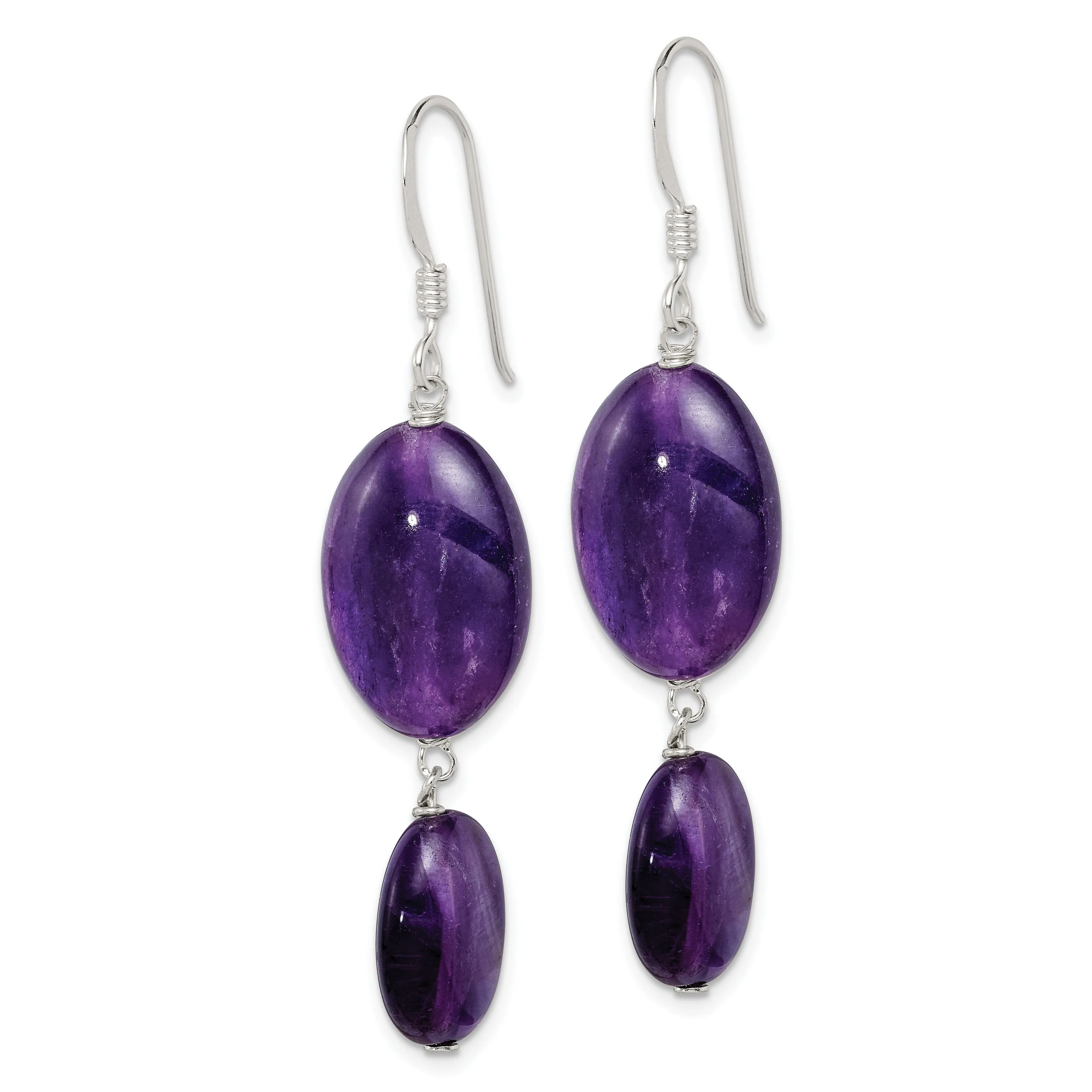 Silver Amethyst Dark Purple Jade Dangle Earring