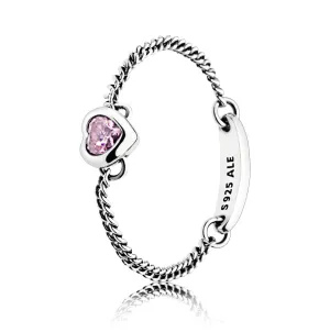 Silver chain ring with pink cubic zirconia