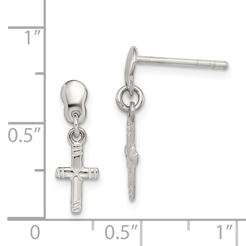 Silver Cross Mini Post Dangle Earrings