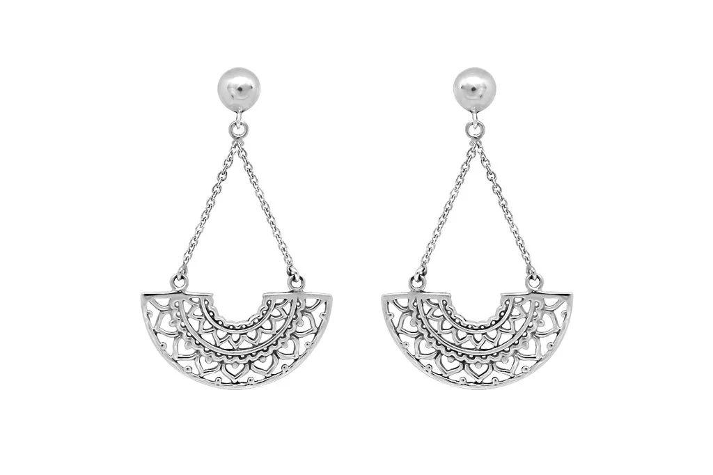 Silver Half Mandala Earrings