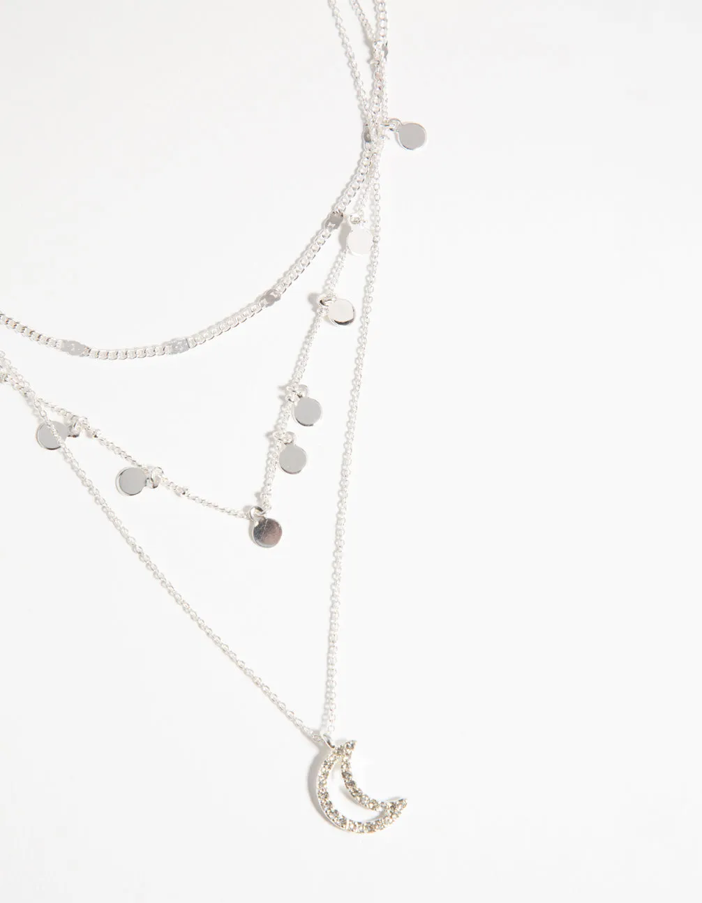 Silver Moon Charm 3-Layer Necklace