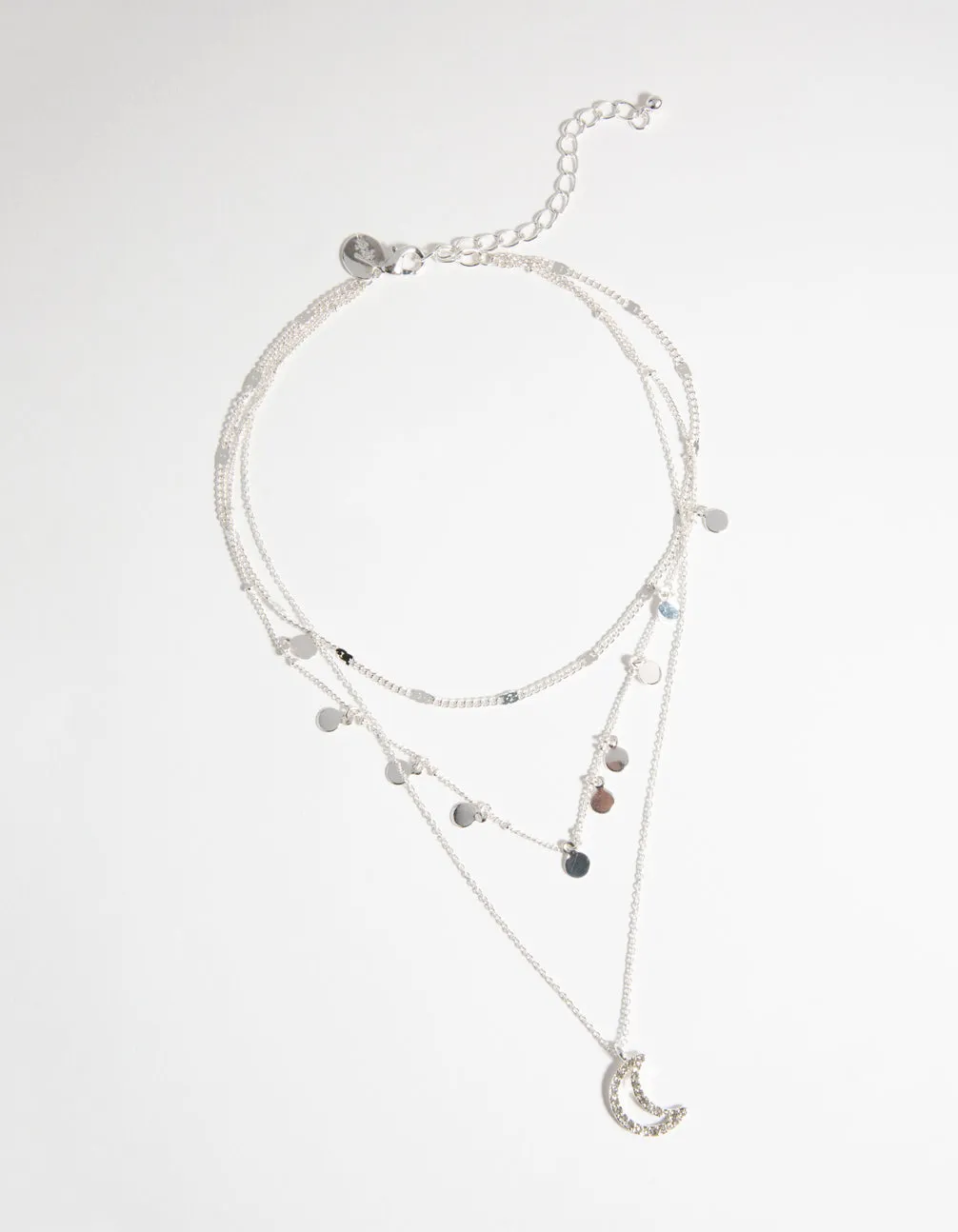 Silver Moon Charm 3-Layer Necklace