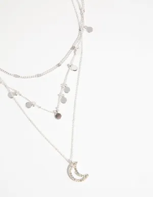 Silver Moon Charm 3-Layer Necklace