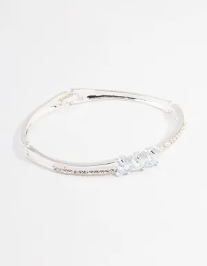 Silver Oval Stone Diamante Bangle