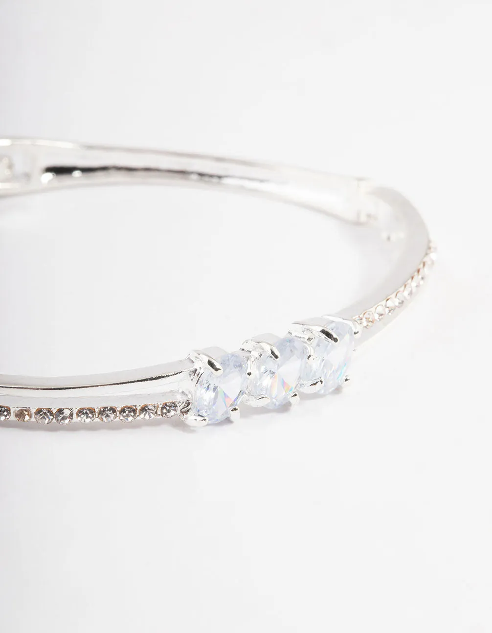 Silver Oval Stone Diamante Bangle