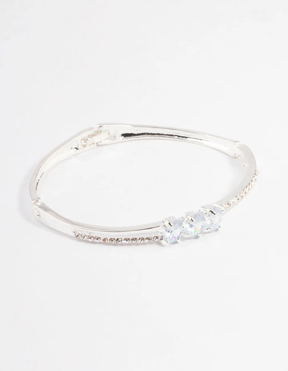 Silver Oval Stone Diamante Bangle