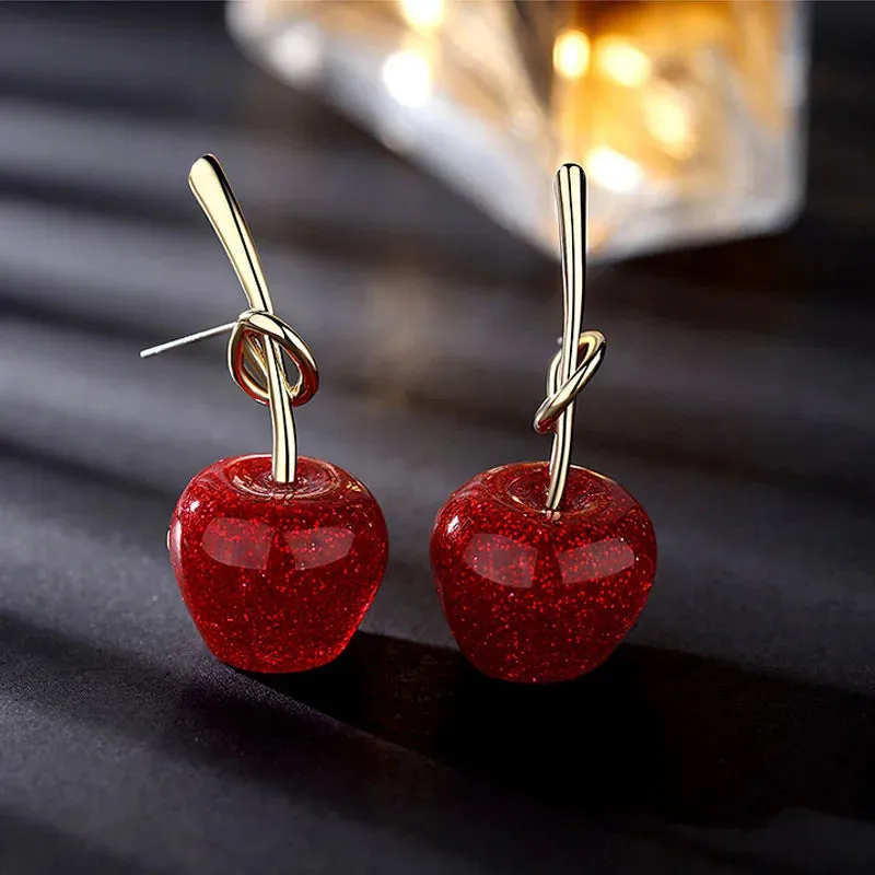 Small Fresh Sweet Lovely Cherry Cherries Cherries Earrings Pendant Fruit Earrings Red Cherry Earrings Charm Jewelry