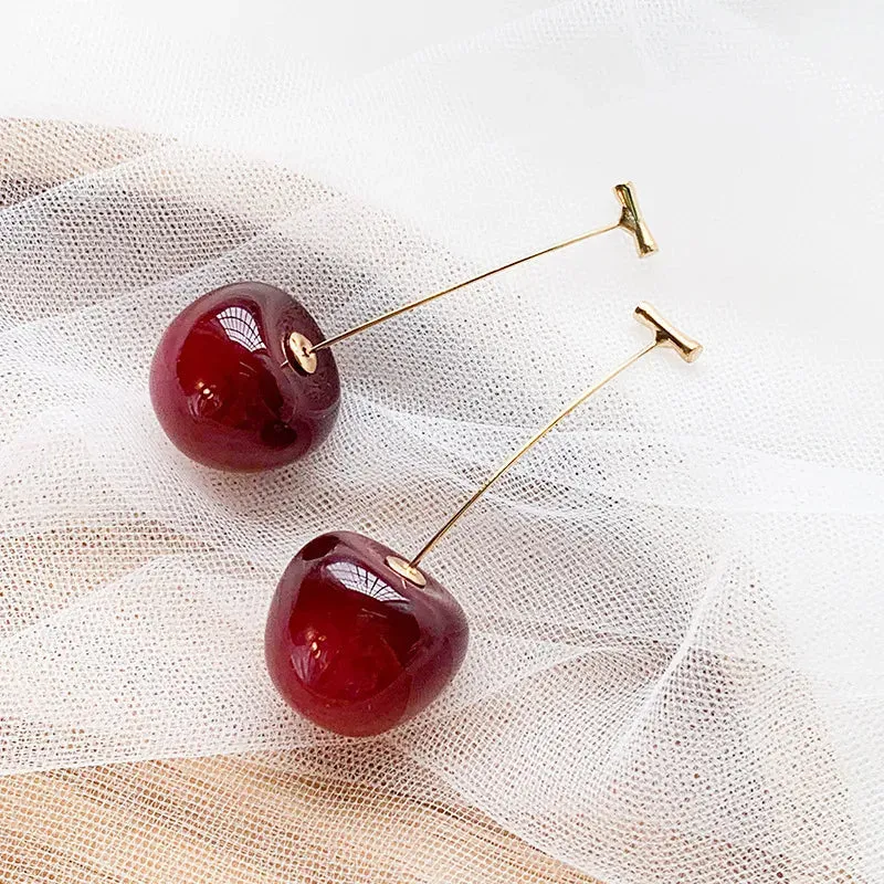 Small Fresh Sweet Lovely Cherry Cherries Cherries Earrings Pendant Fruit Earrings Red Cherry Earrings Charm Jewelry