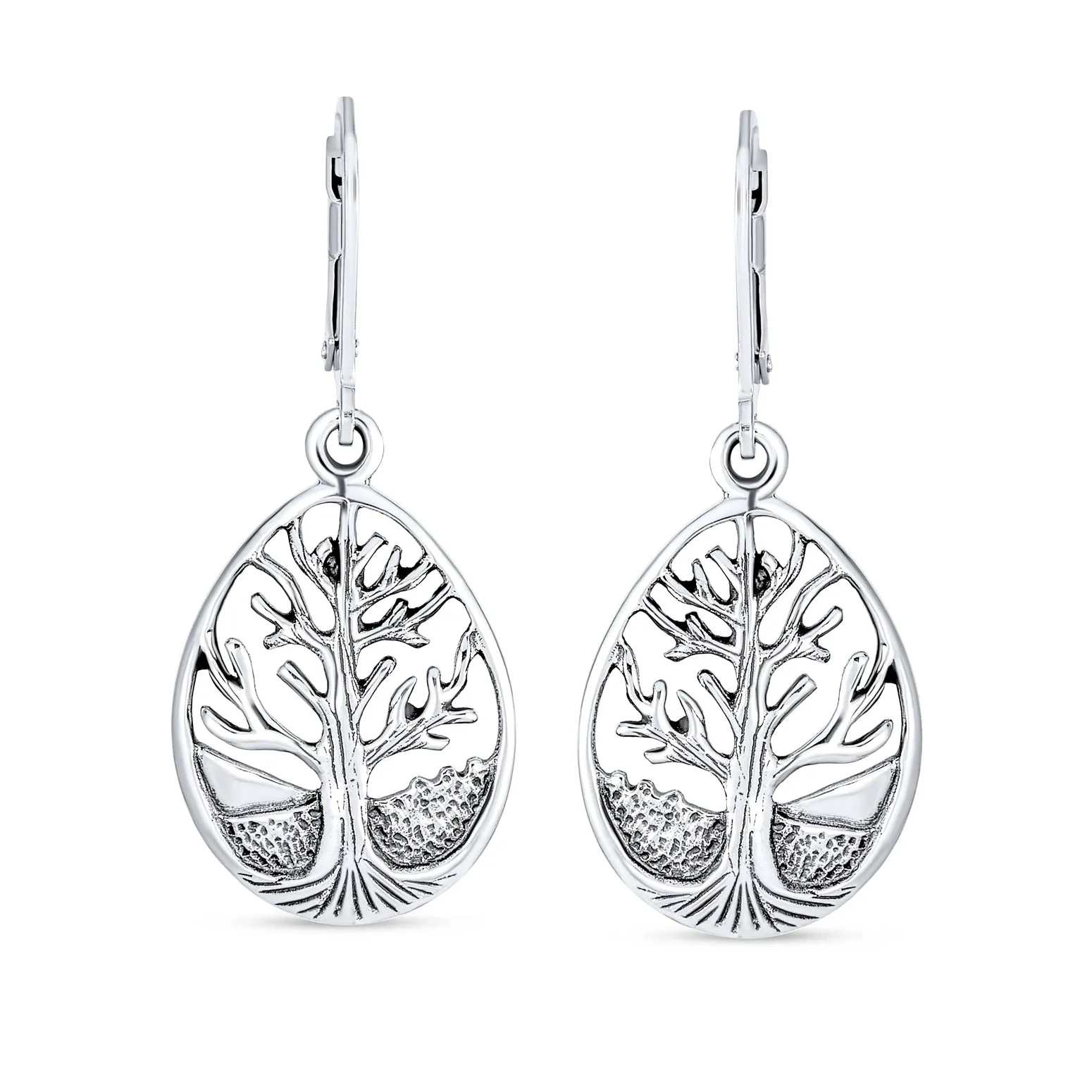 Small Round Circle Family Tree Dangle Earrings  Sterling Silver Nature