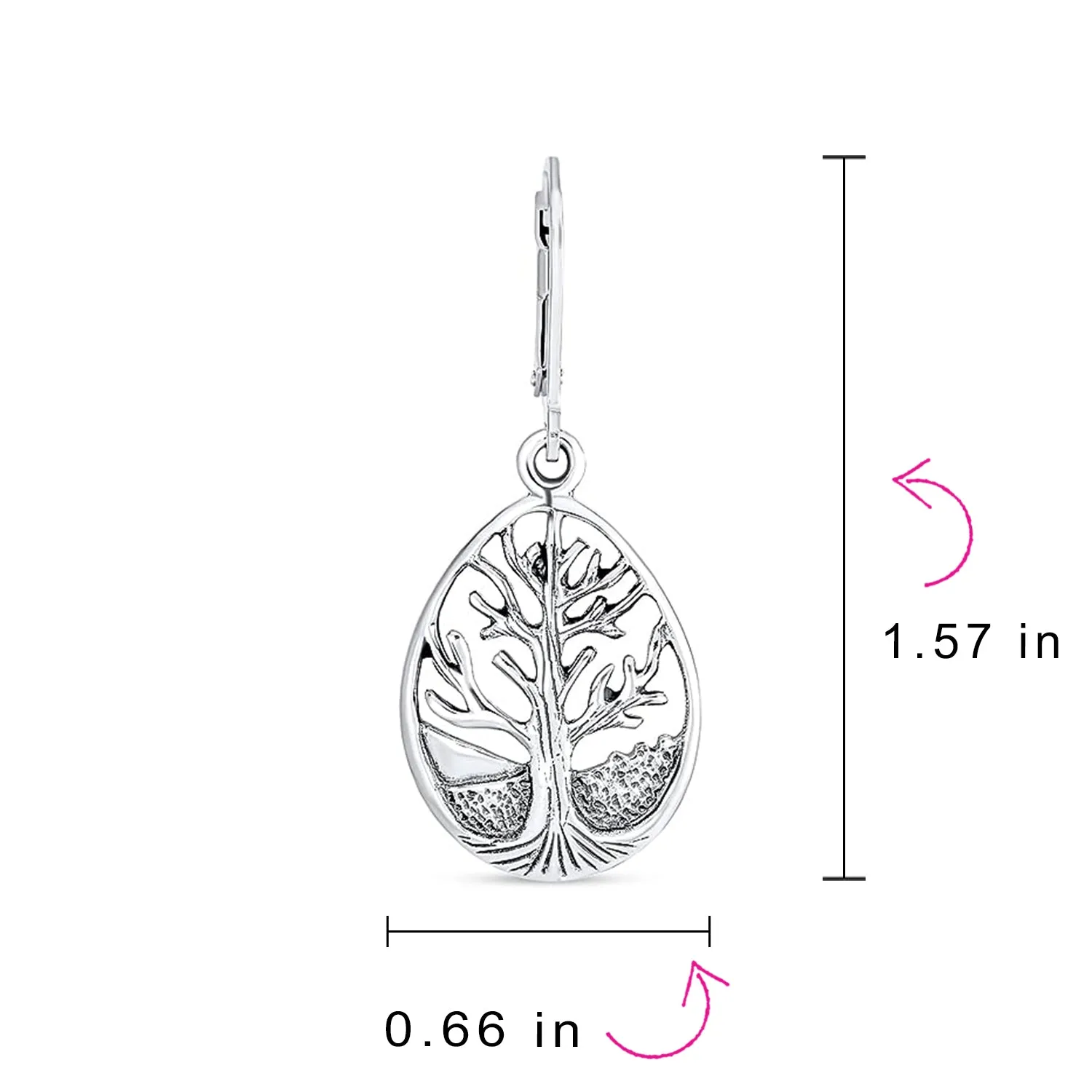 Small Round Circle Family Tree Dangle Earrings  Sterling Silver Nature