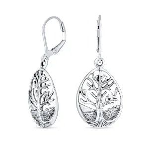 Small Round Circle Family Tree Dangle Earrings  Sterling Silver Nature