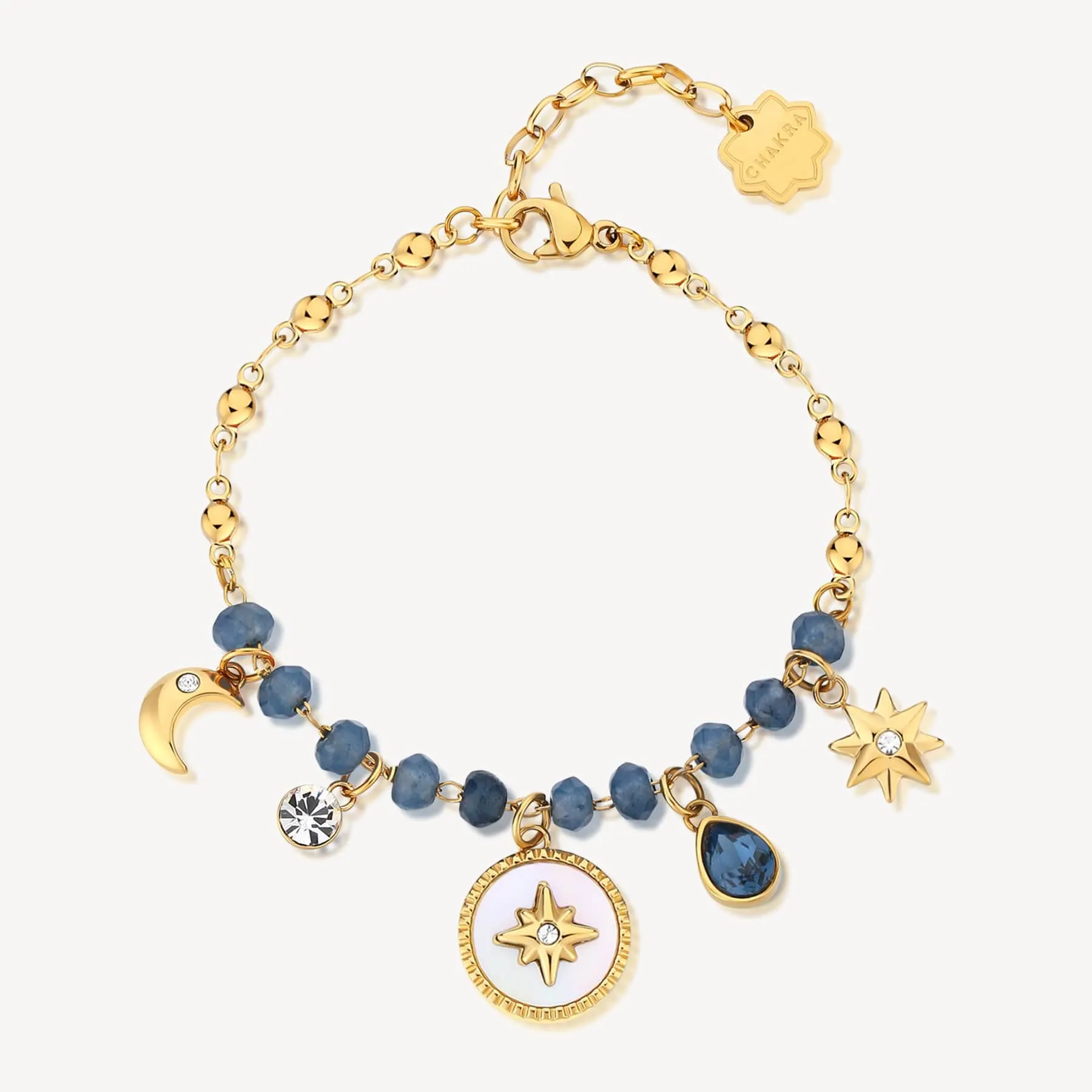 Stainless Steel Gold Tone Chakra Bracelet - Star