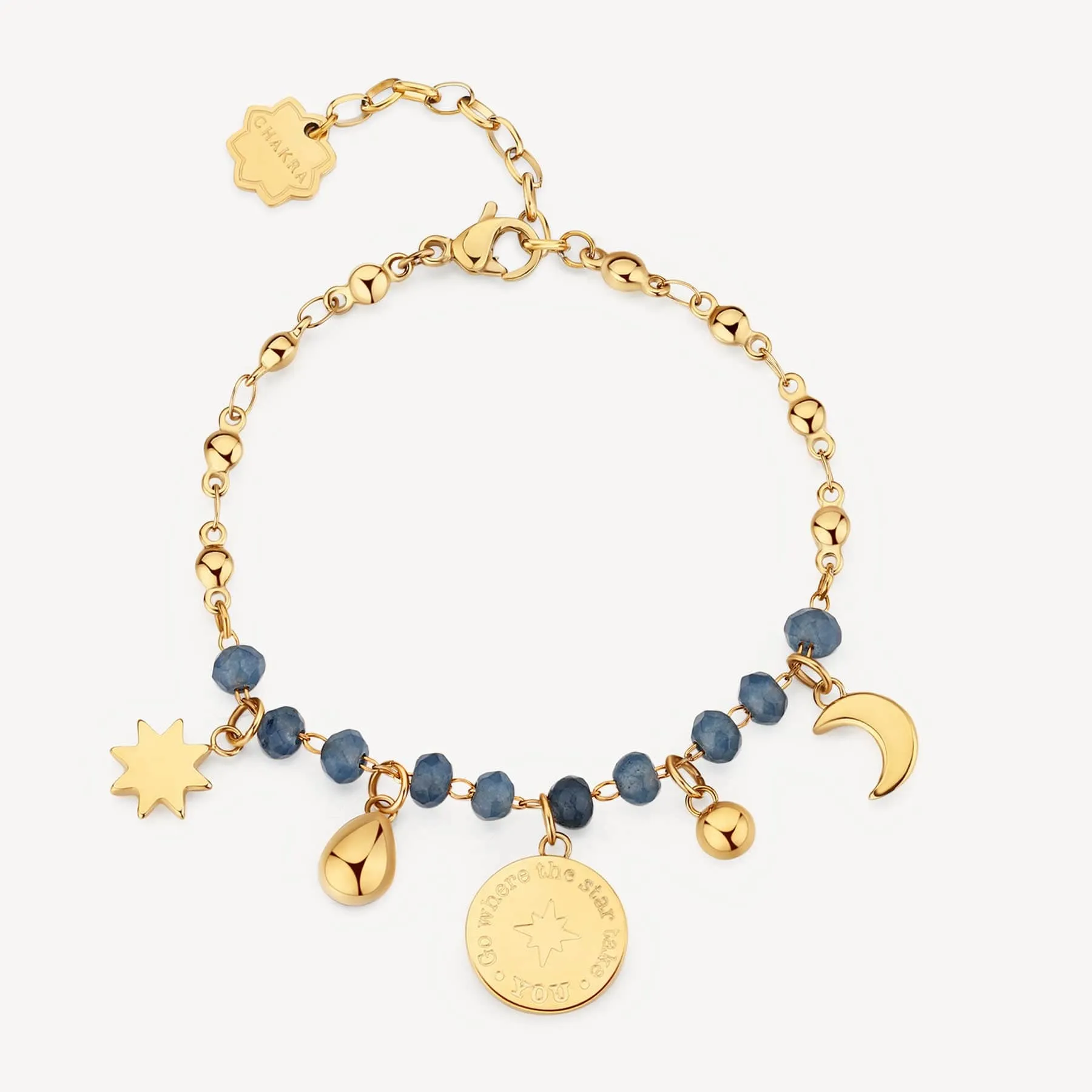 Stainless Steel Gold Tone Chakra Bracelet - Star