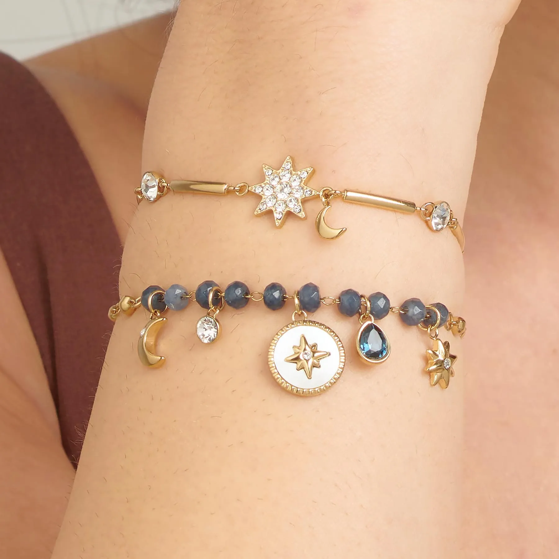 Stainless Steel Gold Tone Chakra Bracelet - Star