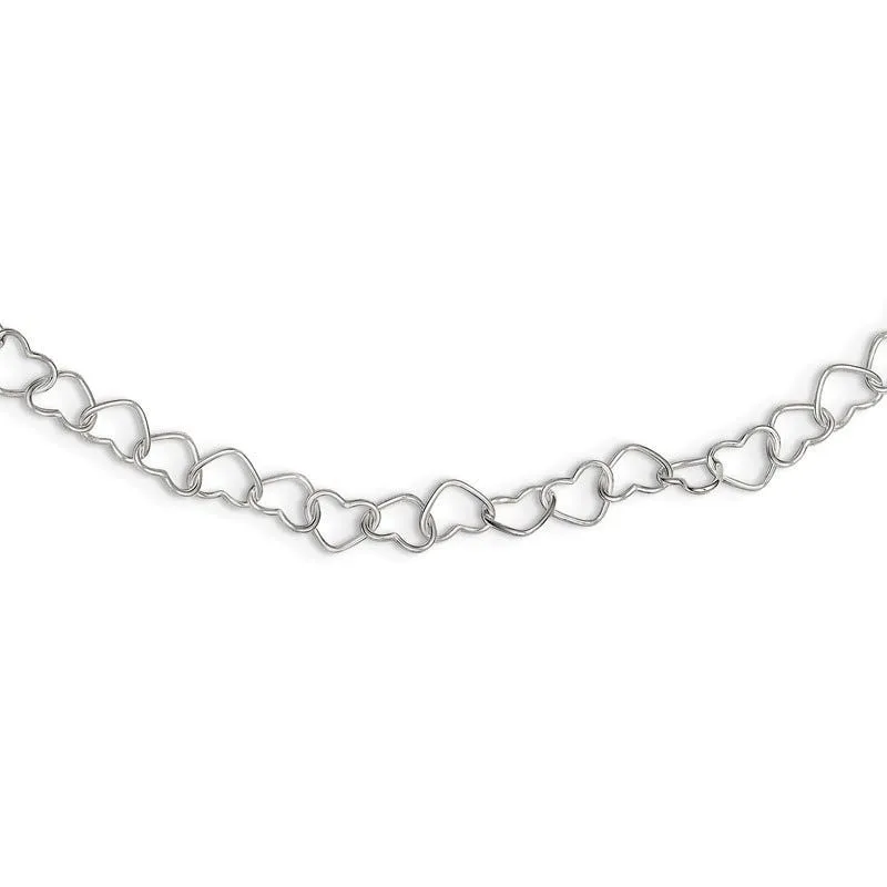 Sterling Silver 18inch Polished Fancy Heart Link Necklace