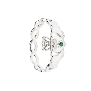 Sterling Silver Claddagh Ring with Green Cubic Zirconia