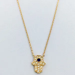 Sterling Silver Gold Plated Hamsa Hand Fine Link Chain Necklace