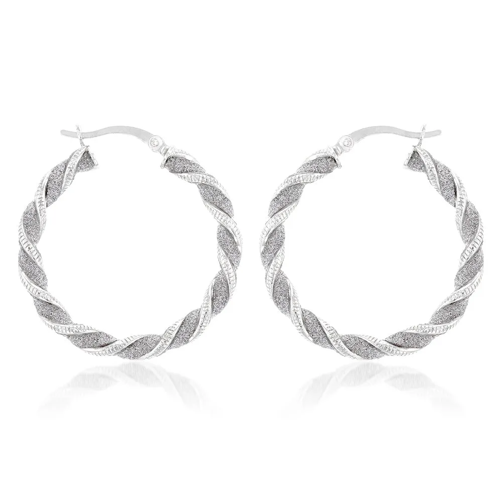 Sterling Silver Patterned Twisted Hoop Earrings