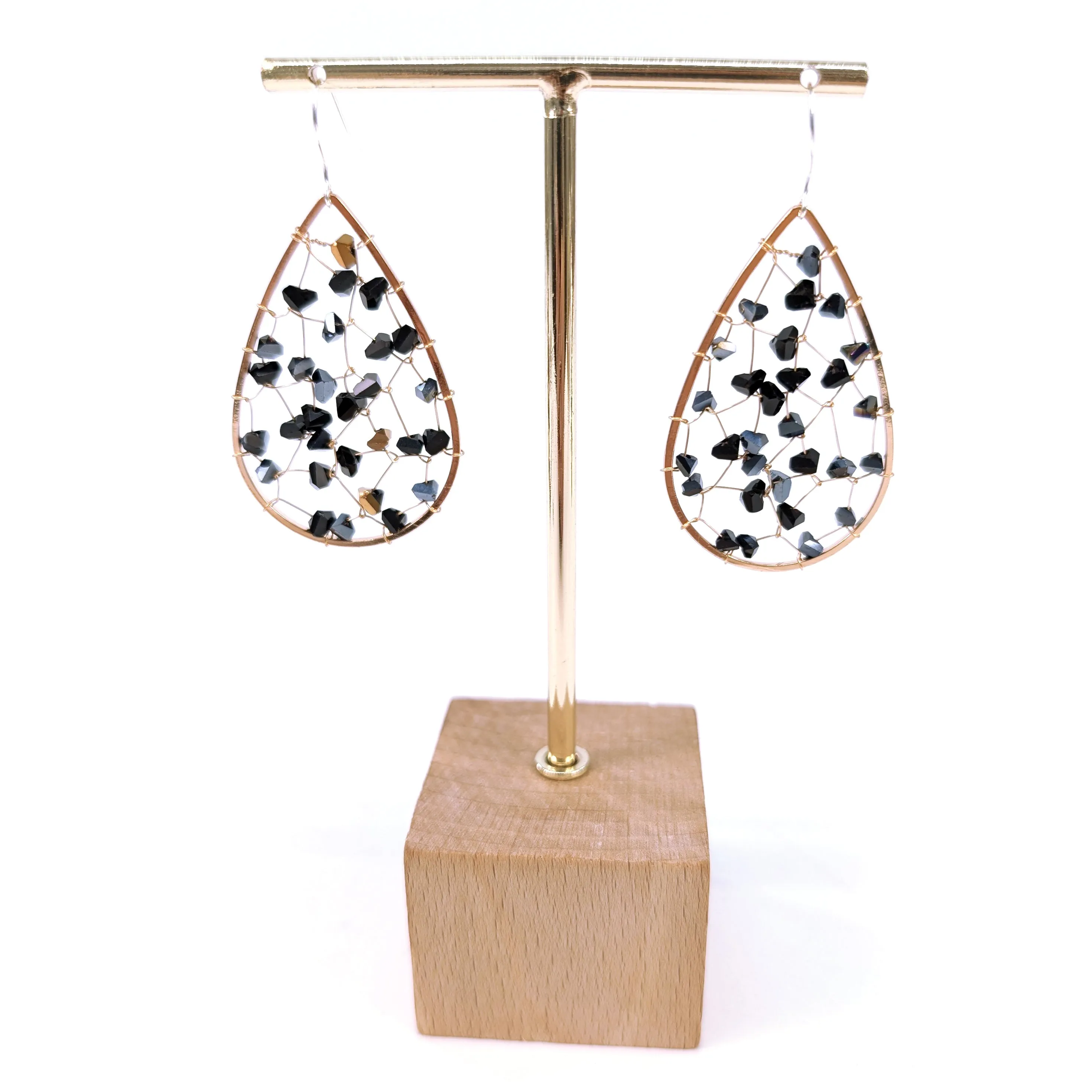 Tear Drop Crystal Earrings - Black