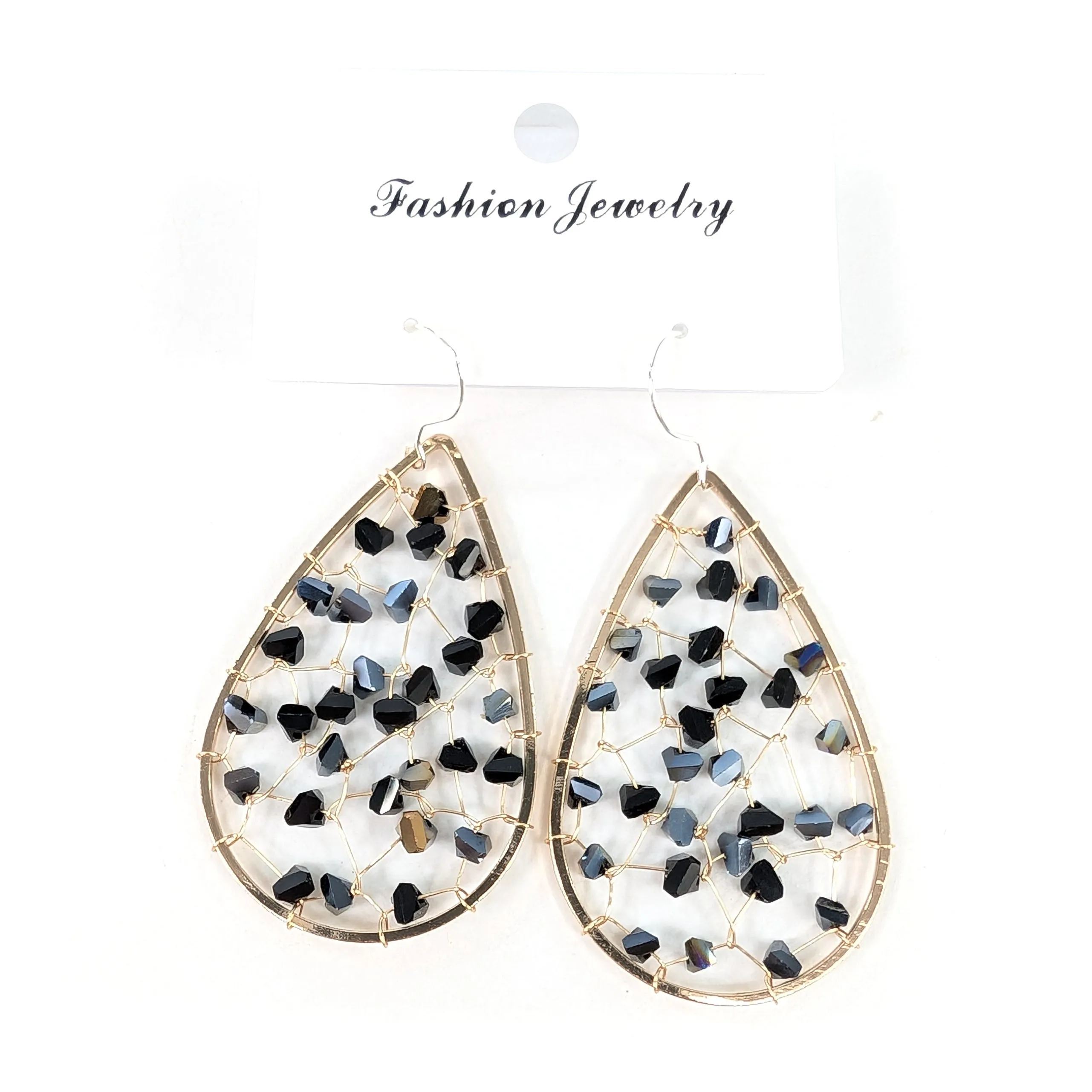 Tear Drop Crystal Earrings - Black