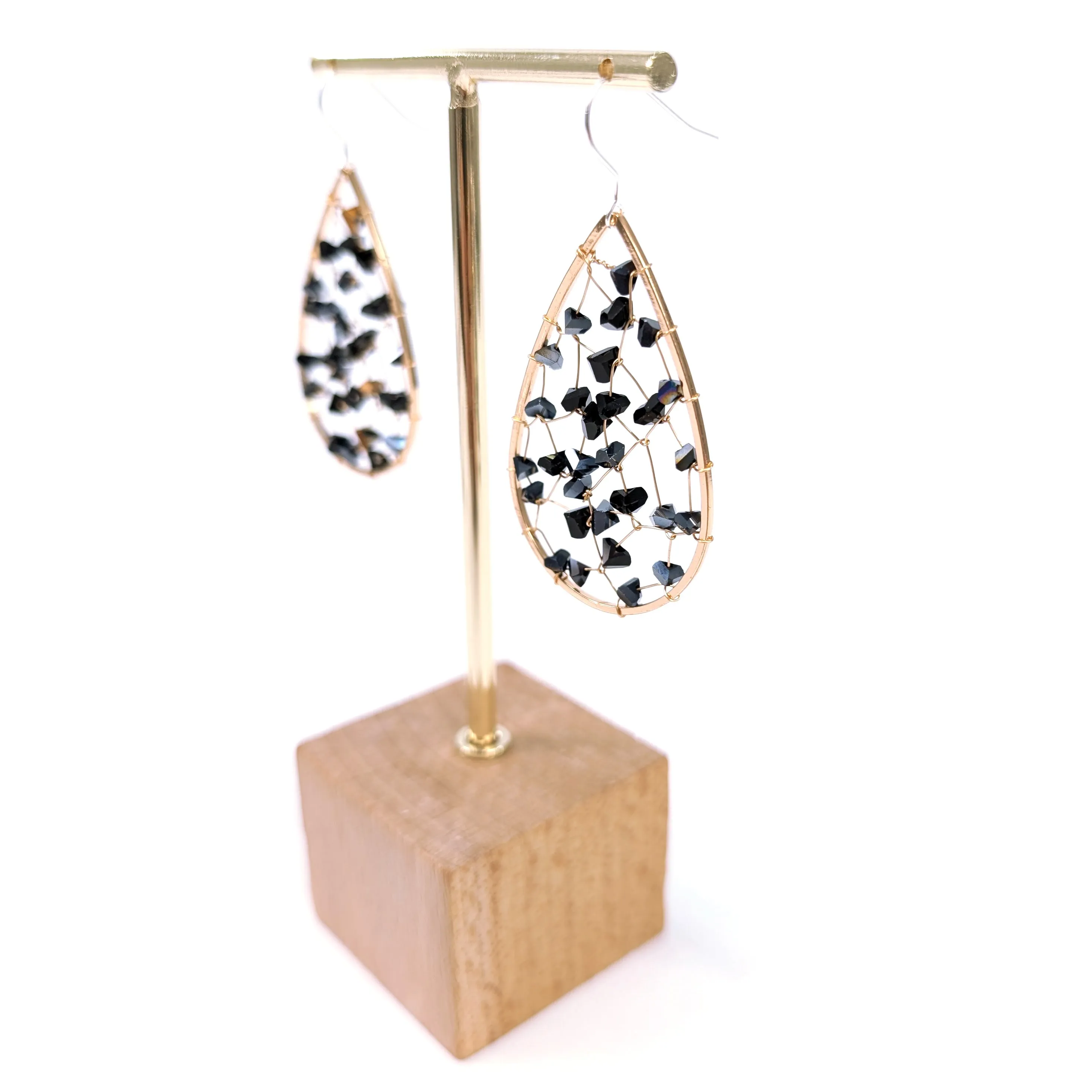 Tear Drop Crystal Earrings - Black