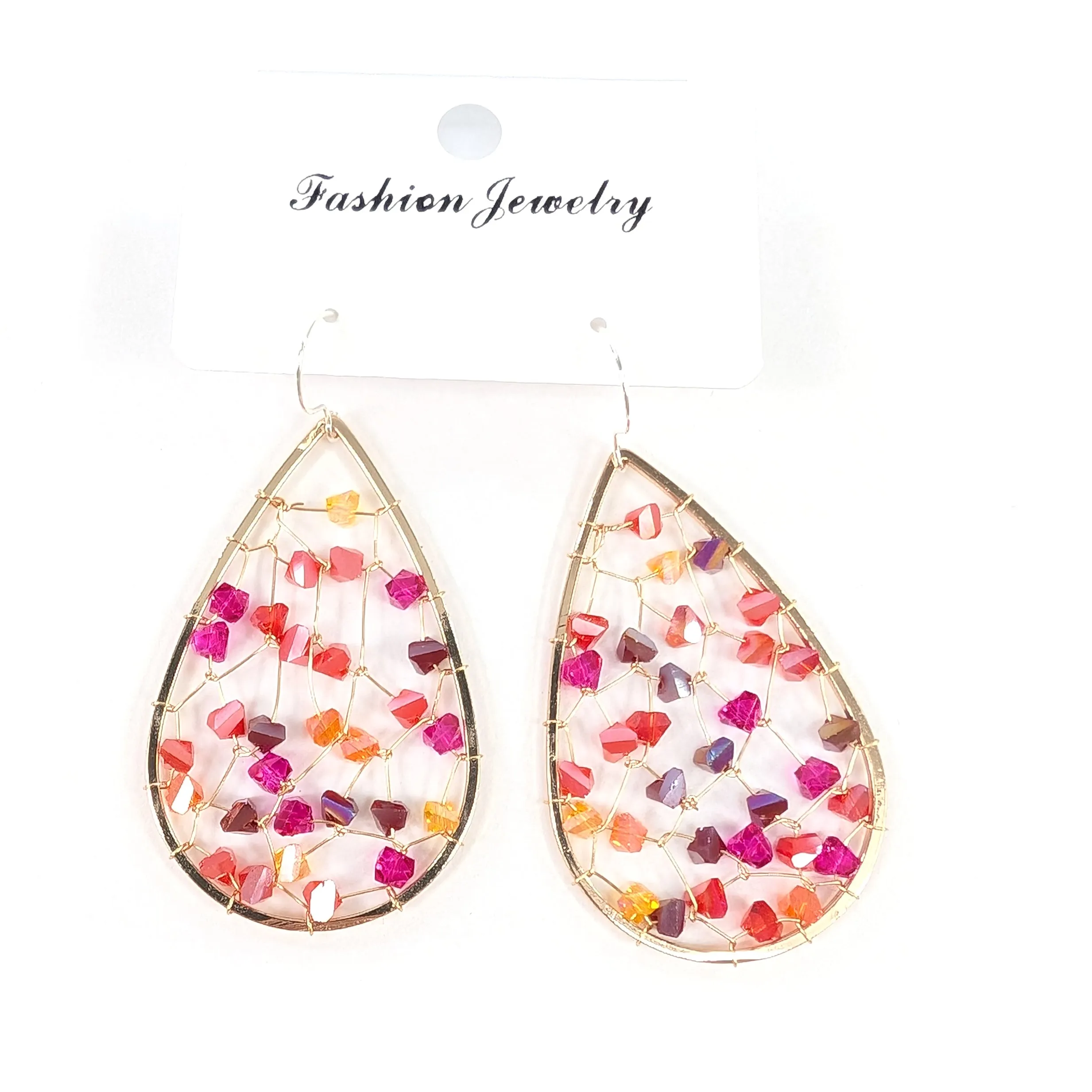 Tear Drop Crystal Earrings - Pink