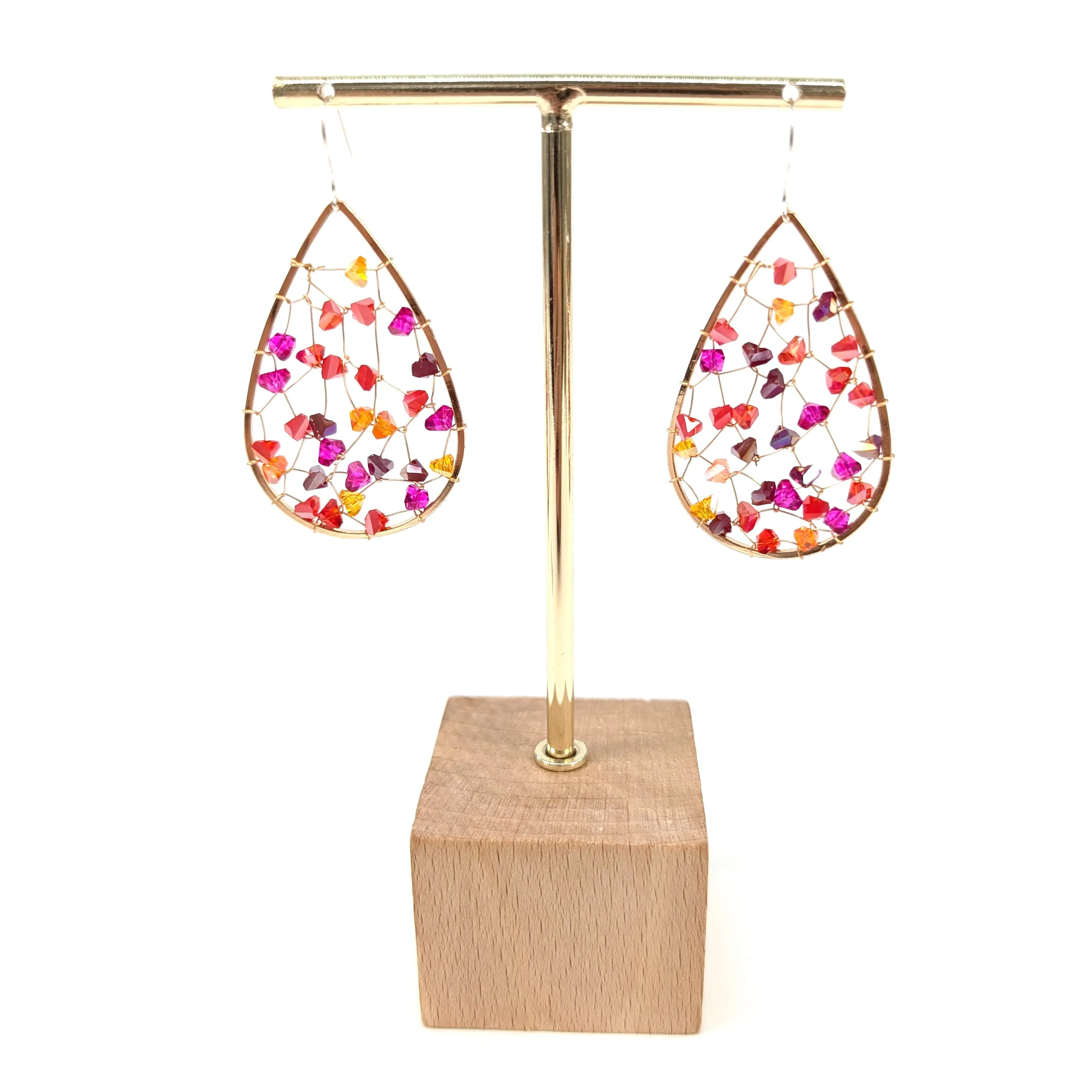 Tear Drop Crystal Earrings - Pink