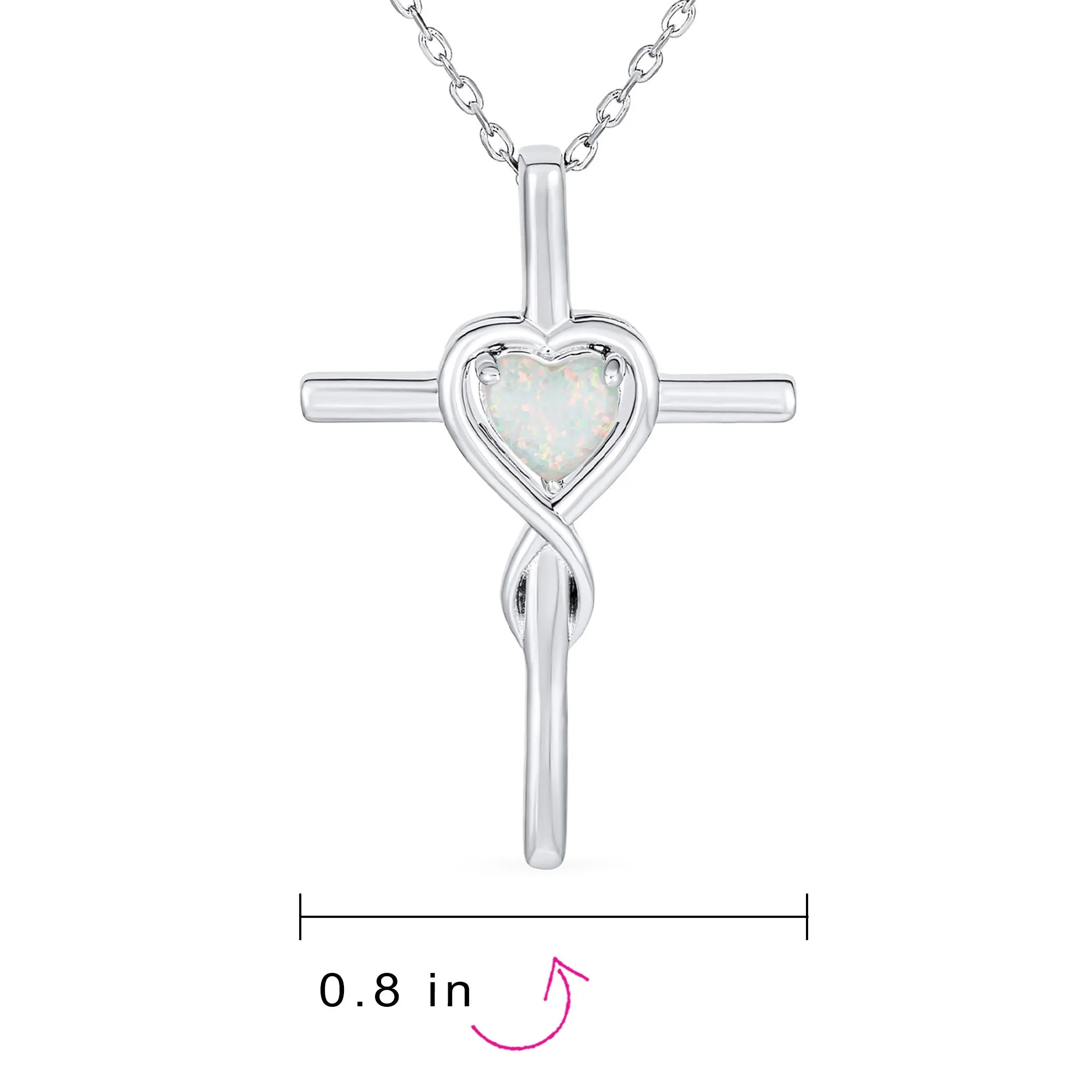 Timeless Faith Hope Love White Opal Heart Infinity Cross Pendant Necklace Silver