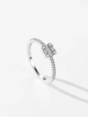 Tiny Baguette Ring, Zircon .925 Minimalist Tarnish Free Sterling Silver Ring