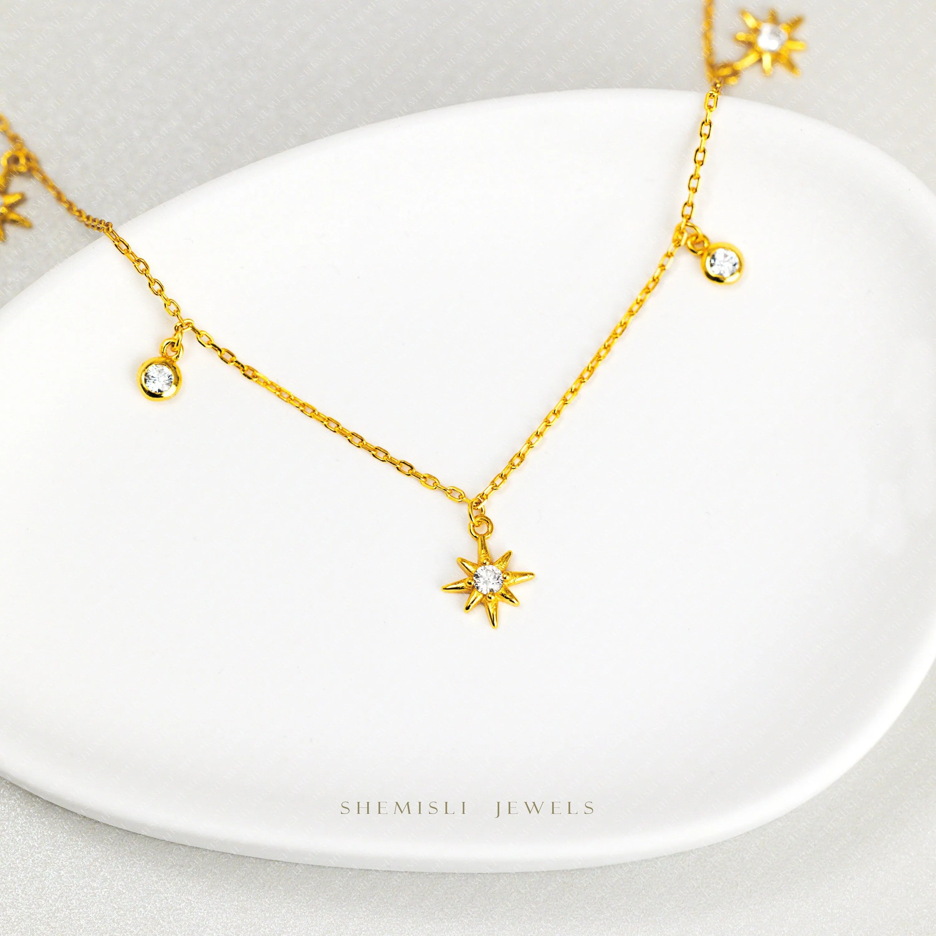 Tiny Star Necklace, Silver or Gold Plated  (15.5" 2") SHEMISLI - SN025