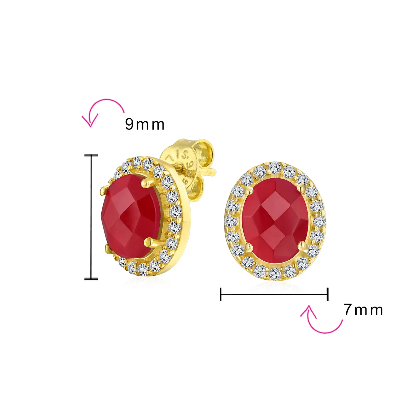 Traditional 2.3CT Pave CZ Stud Earrings with Ruby, Sapphire, Moonstone, or Quartz