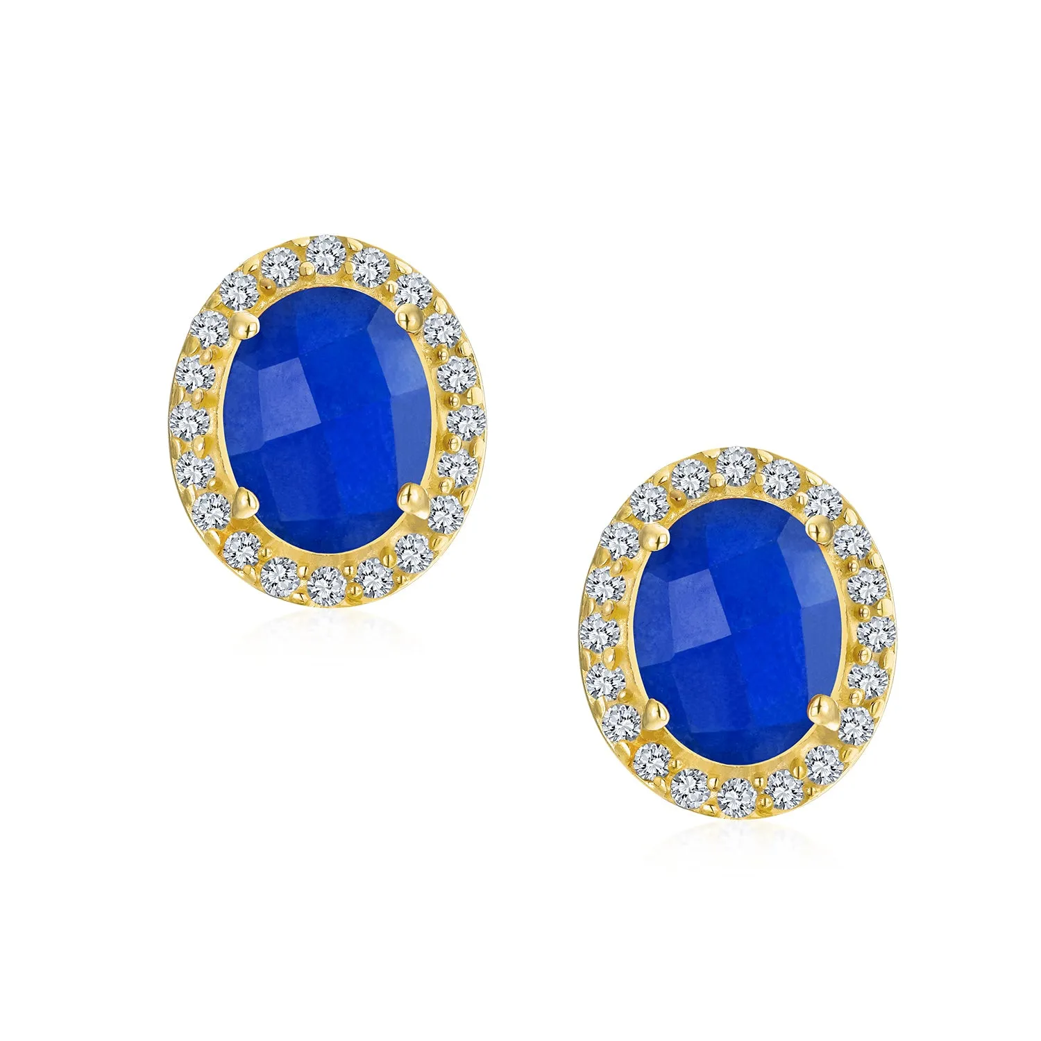 Traditional 2.3CT Pave CZ Stud Earrings with Ruby, Sapphire, Moonstone, or Quartz