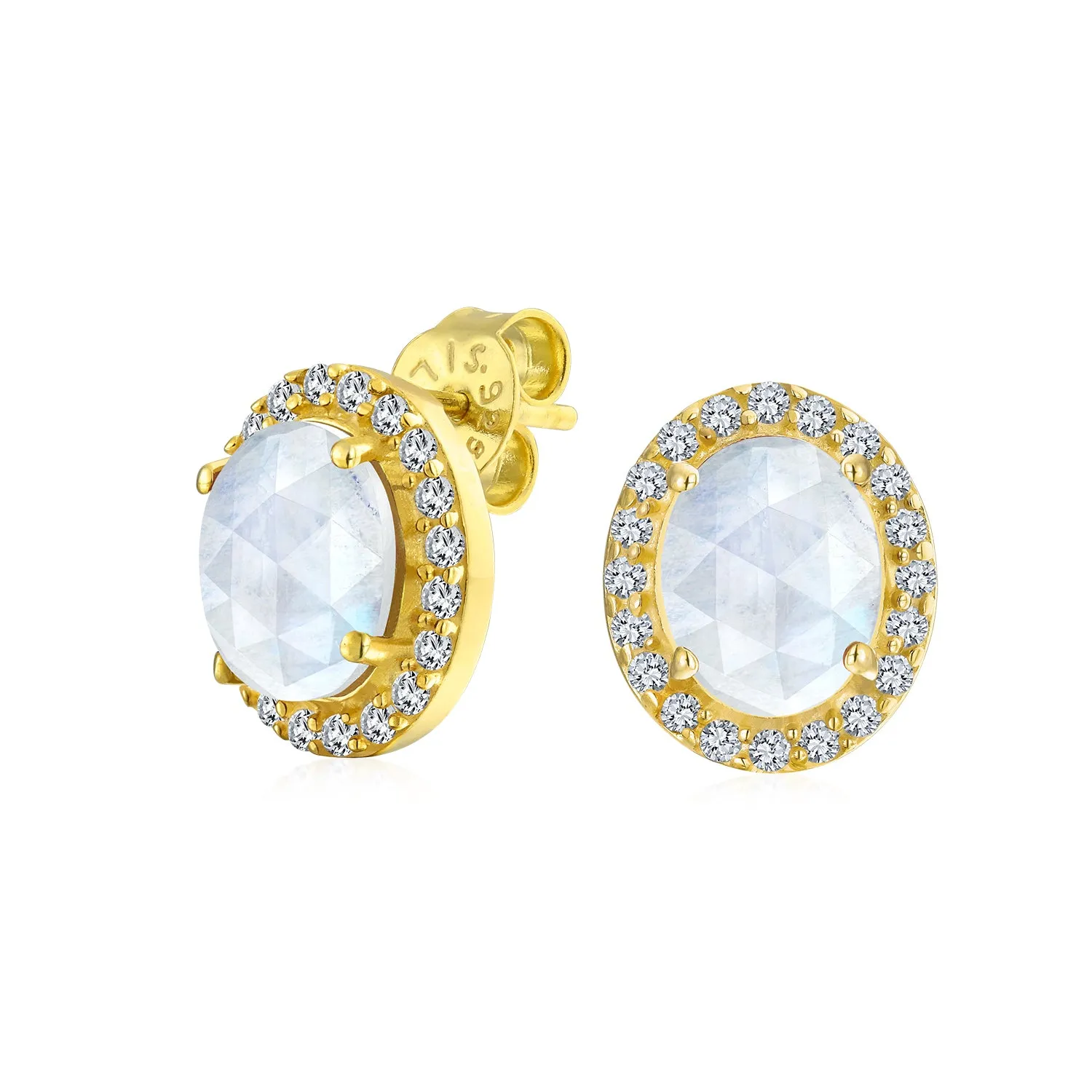 Traditional 2.3CT Pave CZ Stud Earrings with Ruby, Sapphire, Moonstone, or Quartz