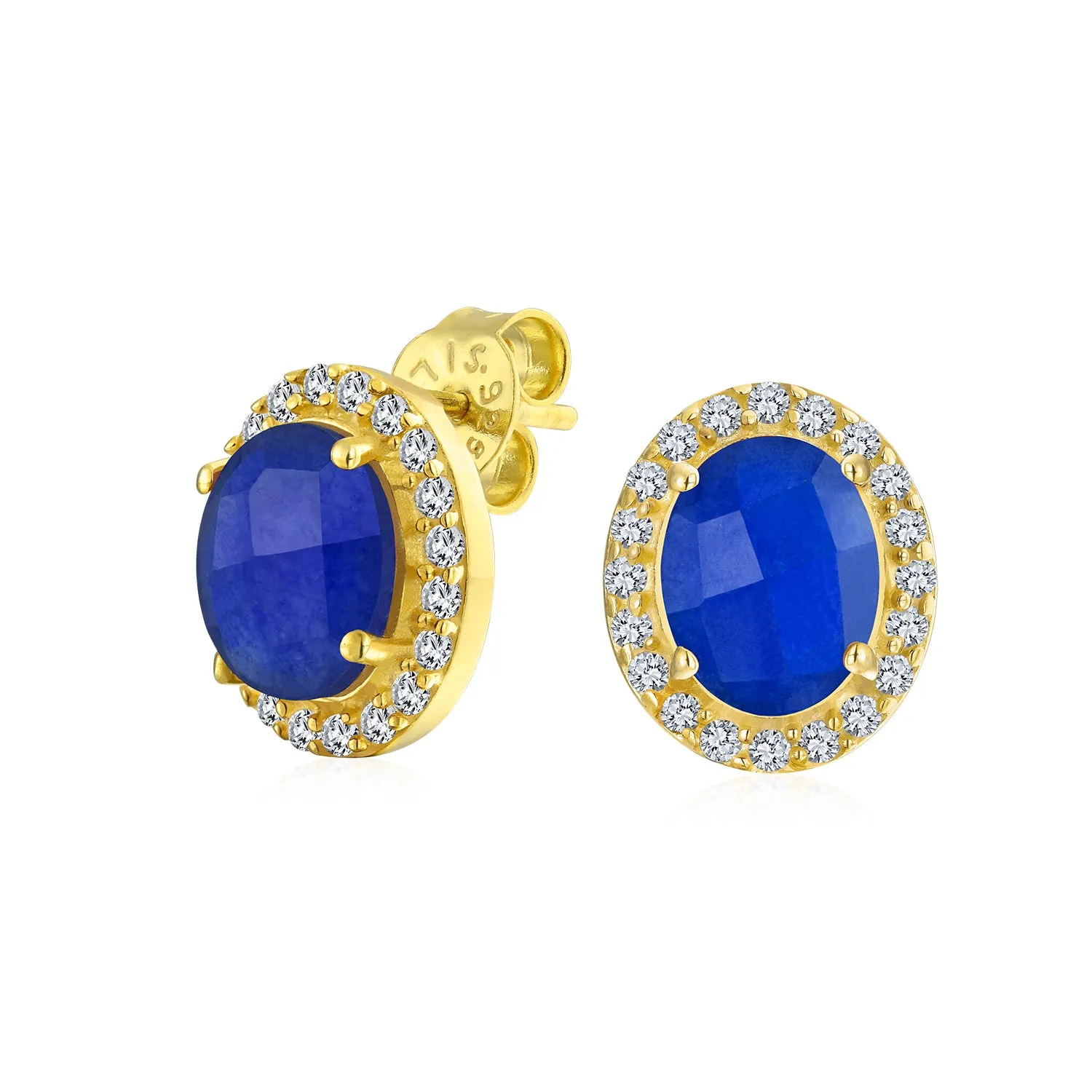 Traditional 2.3CT Pave CZ Stud Earrings with Ruby, Sapphire, Moonstone, or Quartz