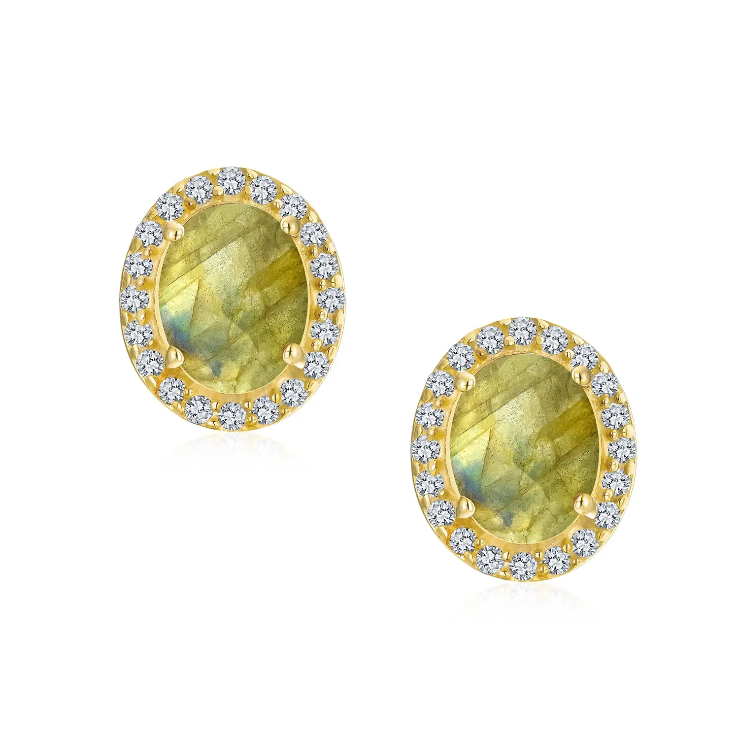 Traditional 2.3CT Pave CZ Stud Earrings with Ruby, Sapphire, Moonstone, or Quartz